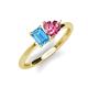 3 - Esther Emerald Shape Blue Topaz & Heart Shape Pink Tourmaline 2 Stone Duo Ring 