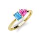 3 - Esther Emerald Shape Blue Topaz & Heart Shape Pink Sapphire 2 Stone Duo Ring 