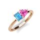 3 - Esther Emerald Shape Blue Topaz & Heart Shape Pink Sapphire 2 Stone Duo Ring 