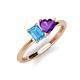 3 - Esther Emerald Shape Blue Topaz & Heart Shape Amethyst 2 Stone Duo Ring 