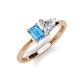 3 - Esther GIA Certified Heart Shape Diamond & Emerald Shape Blue Topaz 2 Stone Duo Ring 