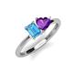 3 - Esther Emerald Shape Blue Topaz & Heart Shape Amethyst 2 Stone Duo Ring 