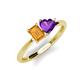 3 - Esther Emerald Shape Citrine & Heart Shape Amethyst 2 Stone Duo Ring 