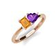 3 - Esther Emerald Shape Citrine & Heart Shape Amethyst 2 Stone Duo Ring 