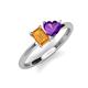 3 - Esther Emerald Shape Citrine & Heart Shape Amethyst 2 Stone Duo Ring 