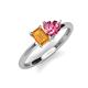 3 - Esther Emerald Shape Citrine & Heart Shape Pink Tourmaline 2 Stone Duo Ring 