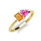 3 - Esther Emerald Shape Citrine & Heart Shape Lab Created Pink Sapphire 2 Stone Duo Ring 