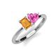 3 - Esther Emerald Shape Citrine & Heart Shape Lab Created Pink Sapphire 2 Stone Duo Ring 