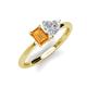 3 - Esther Emerald Shape Citrine & Heart Shape Lab Created White Sapphire 2 Stone Duo Ring 