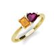 3 - Esther Emerald Shape Citrine & Heart Shape Rhodolite Garnet 2 Stone Duo Ring 