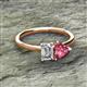 2 - Esther GIA Certified Emerald Shape Diamond & Heart Shape Pink Tourmaline 2 Stone Duo Ring 