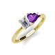 3 - Esther IGI Certified Emerald Shape Lab Grown Diamond & Heart Shape Amethyst 2 Stone Duo Ring 