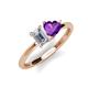 3 - Esther IGI Certified Emerald Shape Lab Grown Diamond & Heart Shape Amethyst 2 Stone Duo Ring 