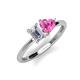 3 - Esther IGI Certified Emerald Shape Lab Grown Diamond & Heart Shape Pink Sapphire 2 Stone Duo Ring 