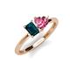 3 - Esther Emerald Shape London Blue Topaz & Heart Shape Pink Tourmaline 2 Stone Duo Ring 