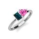 3 - Esther Emerald Shape London Blue Topaz & Heart Shape Pink Sapphire 2 Stone Duo Ring 