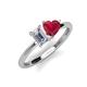3 - Esther Emerald Shape Forever Brilliant Moissanite & Heart Shape Lab Created Ruby 2 Stone Duo Ring 