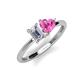 3 - Esther Emerald Shape Forever Brilliant Moissanite & Heart Shape Pink Sapphire 2 Stone Duo Ring 