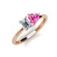 3 - Esther Emerald Shape Forever Brilliant Moissanite & Heart Shape Lab Created Pink Sapphire 2 Stone Duo Ring 