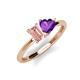 3 - Esther Emerald Shape Morganite & Heart Shape Amethyst 2 Stone Duo Ring 