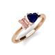 3 - Esther Emerald Shape Morganite & Heart Shape Lab Created Blue Sapphire 2 Stone Duo Ring 