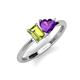 3 - Esther Emerald Shape Peridot & Heart Shape Amethyst 2 Stone Duo Ring 