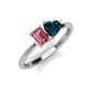 3 - Esther Emerald Shape Pink Tourmaline & Heart Shape London Blue Topaz 2 Stone Duo Ring 