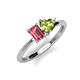 3 - Esther Emerald Shape Pink Tourmaline & Heart Shape Peridot 2 Stone Duo Ring 