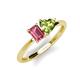 3 - Esther Emerald Shape Pink Tourmaline & Heart Shape Peridot 2 Stone Duo Ring 