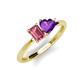 3 - Esther Emerald Shape Pink Tourmaline & Heart Shape Amethyst 2 Stone Duo Ring 