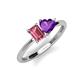 3 - Esther Emerald Shape Pink Tourmaline & Heart Shape Amethyst 2 Stone Duo Ring 