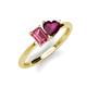 3 - Esther Emerald Shape Pink Tourmaline & Heart Shape Rhodolite Garnet 2 Stone Duo Ring 