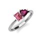 3 - Esther Emerald Shape Pink Tourmaline & Heart Shape Rhodolite Garnet 2 Stone Duo Ring 