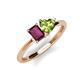 3 - Esther Emerald Shape Rhodolite Garnet & Heart Shape Peridot 2 Stone Duo Ring 