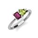 3 - Esther Emerald Shape Rhodolite Garnet & Heart Shape Peridot 2 Stone Duo Ring 