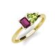 3 - Esther Emerald Shape Rhodolite Garnet & Heart Shape Peridot 2 Stone Duo Ring 