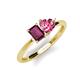 3 - Esther Emerald Shape Rhodolite Garnet & Heart Shape Pink Tourmaline 2 Stone Duo Ring 