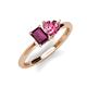 3 - Esther Emerald Shape Rhodolite Garnet & Heart Shape Pink Tourmaline 2 Stone Duo Ring 