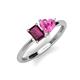 3 - Esther Emerald Shape Rhodolite Garnet & Heart Shape Pink Sapphire 2 Stone Duo Ring 