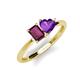 3 - Esther Emerald Shape Rhodolite Garnet & Heart Shape Amethyst 2 Stone Duo Ring 