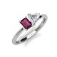 3 - Esther Emerald Shape Rhodolite Garnet & Heart Shape Forever Brilliant Moissanite 2 Stone Duo Ring 