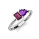 3 - Esther Emerald Shape Rhodolite Garnet & Heart Shape Amethyst 2 Stone Duo Ring 