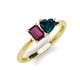 3 - Esther Emerald Shape Rhodolite Garnet & Heart Shape London Blue Topaz 2 Stone Duo Ring 