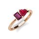 3 - Esther Emerald Shape Rhodolite Garnet & Heart Shape Lab Created Ruby 2 Stone Duo Ring 