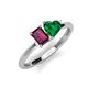 3 - Esther Emerald Shape Rhodolite Garnet & Heart Shape Lab Created Emerald 2 Stone Duo Ring 