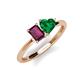 3 - Esther Emerald Shape Rhodolite Garnet & Heart Shape Lab Created Emerald 2 Stone Duo Ring 