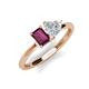 3 - Esther Emerald Shape Rhodolite Garnet & Heart Shape White Sapphire 2 Stone Duo Ring 