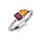 3 - Esther Emerald Shape Rhodolite Garnet & Heart Shape Citrine 2 Stone Duo Ring 