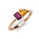 3 - Esther Emerald Shape Rhodolite Garnet & Heart Shape Citrine 2 Stone Duo Ring 