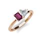 3 - Esther IGI Certified Heart Shape Lab Grown Diamond & Emerald Shape Rhodolite Garnet 2 Stone Duo Ring 